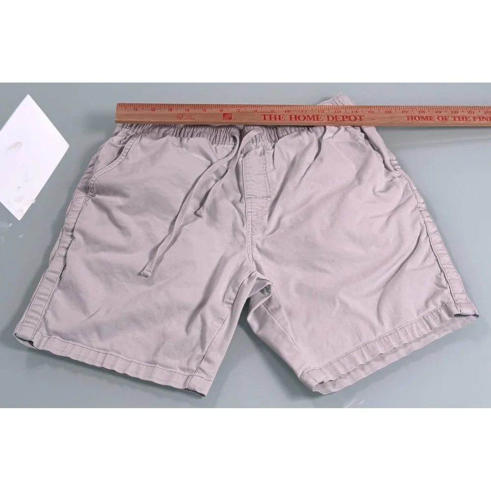KATIN Solid Beige Cotton Blend Mens Drawstring Patio Shorts - Medium